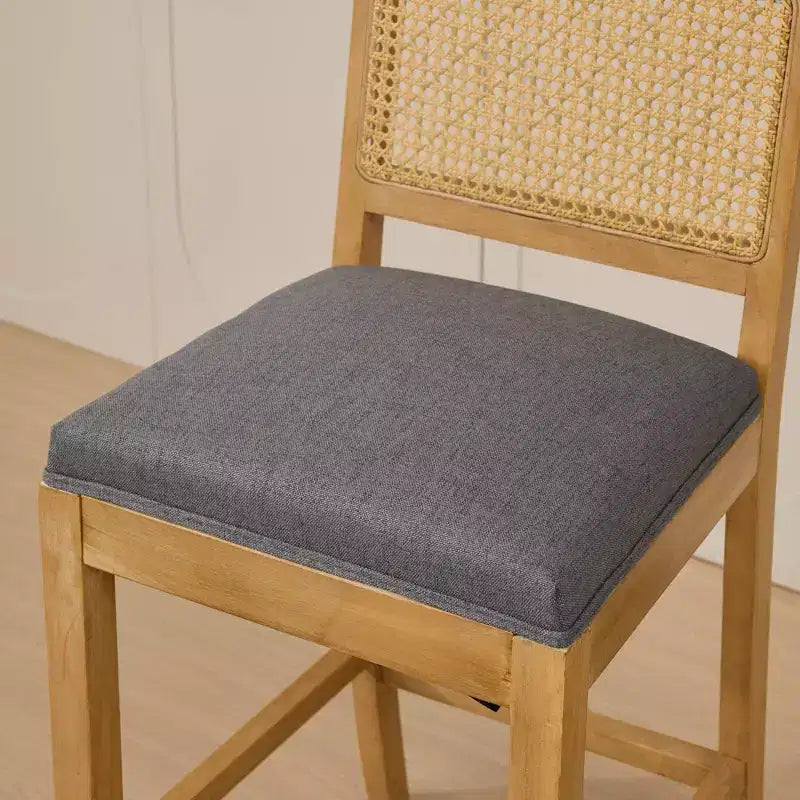 Homy Casa Solid Wood Bar Stools Set of 2 with Rattan Back and Padded Upholstered Seat