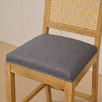 Homy Casa Solid Wood Bar Stools Set of 2 with Rattan Back and Padded Upholstered Seat