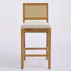 Homy Casa Solid Wood Bar Stools Set of 2 with Rattan Back and Padded Upholstered Seat