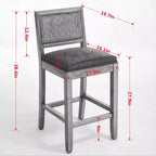 Homy Casa Solid Wood Bar Stools Set of 2 with Rattan Back and Padded Upholstered Seat