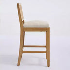 Homy Casa Solid Wood Bar Stools Set of 2 with Rattan Back and Padded Upholstered Seat