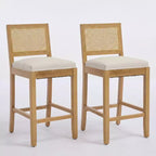 Homy Casa Solid Wood Bar Stools Set of 2 with Rattan Back and Padded Upholstered Seat