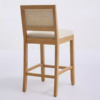 Homy Casa Solid Wood Bar Stools Set of 2 with Rattan Back and Padded Upholstered Seat