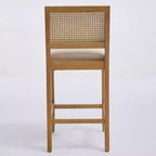 Homy Casa Solid Wood Bar Stools Set of 2 with Rattan Back and Padded Upholstered Seat