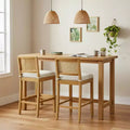 Homy Casa Solid Wood Bar Stools Set of 2 with Rattan Back and Padded Upholstered Seat