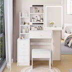 Simple Assembly Vanity Set with Stool, Assembly Video, Guide, Over 30-Piece Kit for Bedroom Makeup Area and Daily Home Outfits
