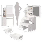 Simple Assembly Vanity Set with Stool, Assembly Video, Guide, Over 30-Piece Kit for Bedroom Makeup Area and Daily Home Outfits