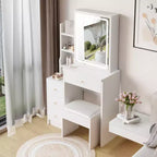 Simple Assembly Vanity Set with Stool, Assembly Video, Guide, Over 30-Piece Kit for Bedroom Makeup Area and Daily Home Outfits