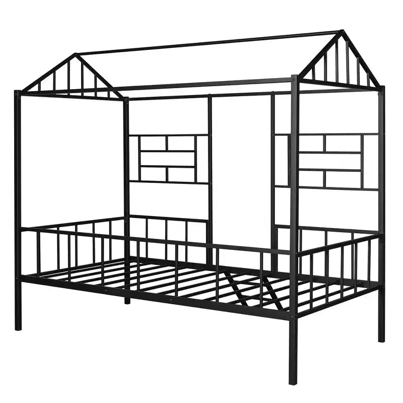 Metal Platform Bed Frame Twin Size Low Tree House Bed with Slatted Support for Toddlers Teen Boys Girls