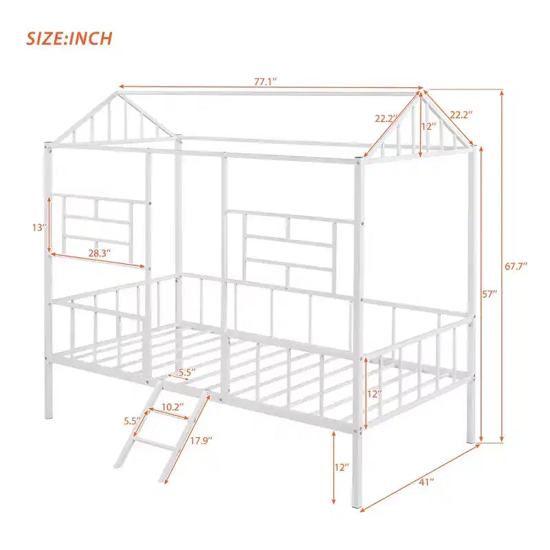 Metal Platform Bed Frame Twin Size Low Tree House Bed with Slatted Support for Toddlers Teen Boys Girls