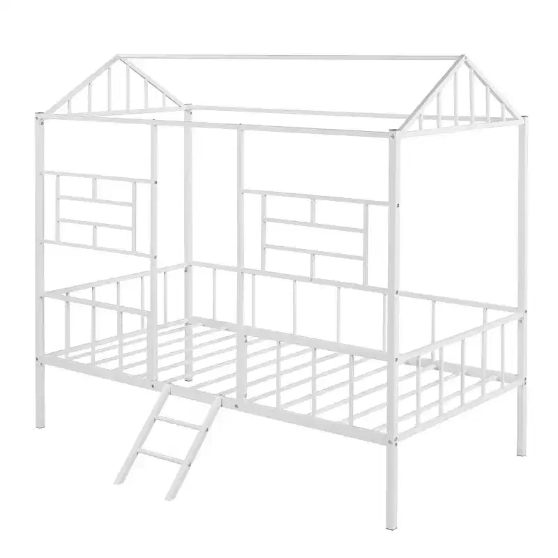 Metal Platform Bed Frame Twin Size Low Tree House Bed with Slatted Support for Toddlers Teen Boys Girls