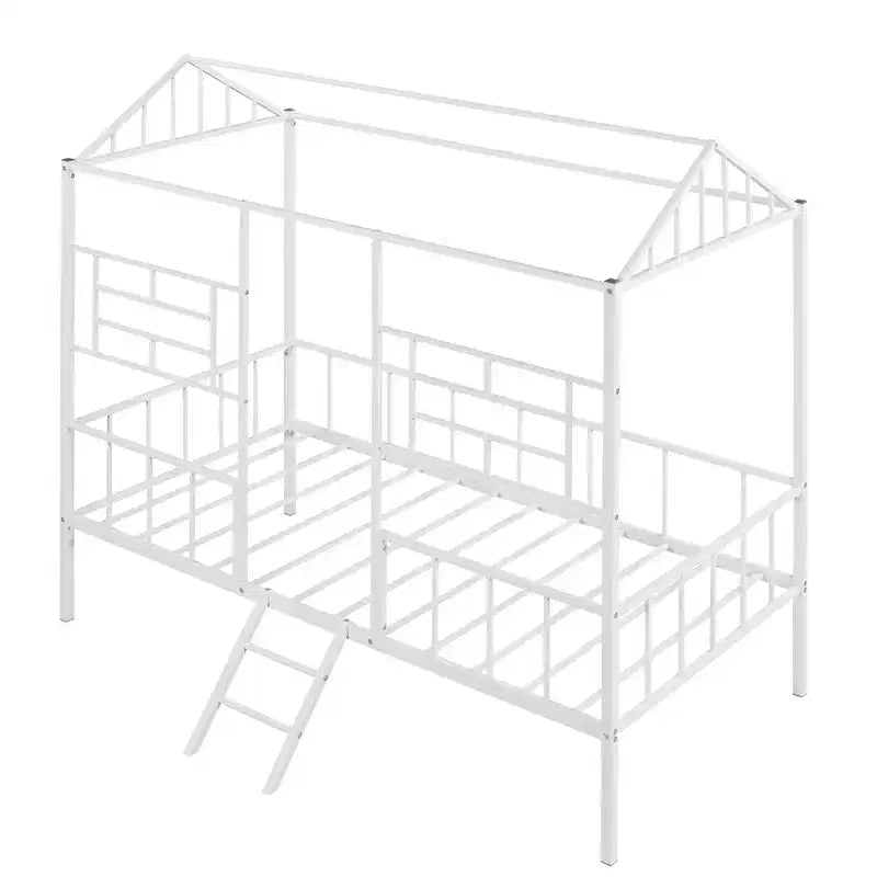 Metal Platform Bed Frame Twin Size Low Tree House Bed with Slatted Support for Toddlers Teen Boys Girls