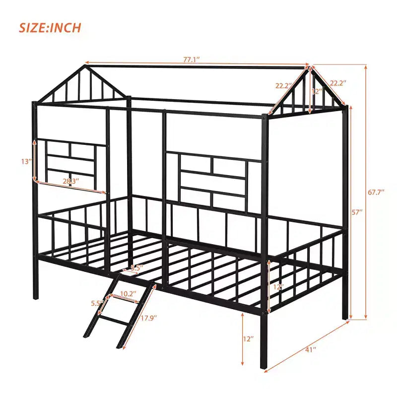Metal Platform Bed Frame Twin Size Low Tree House Bed with Slatted Support for Toddlers Teen Boys Girls
