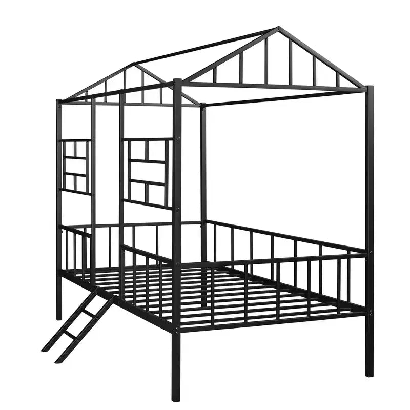 Metal Platform Bed Frame Twin Size Low Tree House Bed with Slatted Support for Toddlers Teen Boys Girls