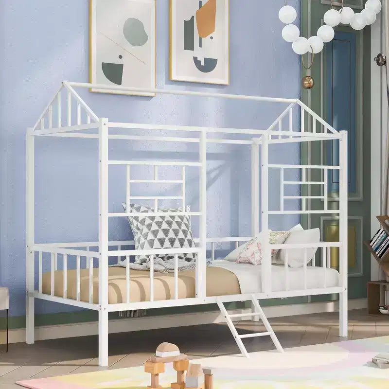 Metal Platform Bed Frame Twin Size Low Tree House Bed with Slatted Support for Toddlers Teen Boys Girls