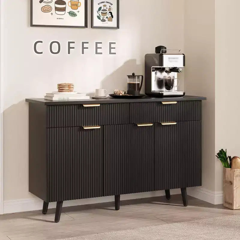 47 in Modern Fluted Buffet Cabinet with Storage, 3 Doors & 2 Drawers Adjustable Shelves Multi-Functional Accent Credenza, Sideboard Cabinet