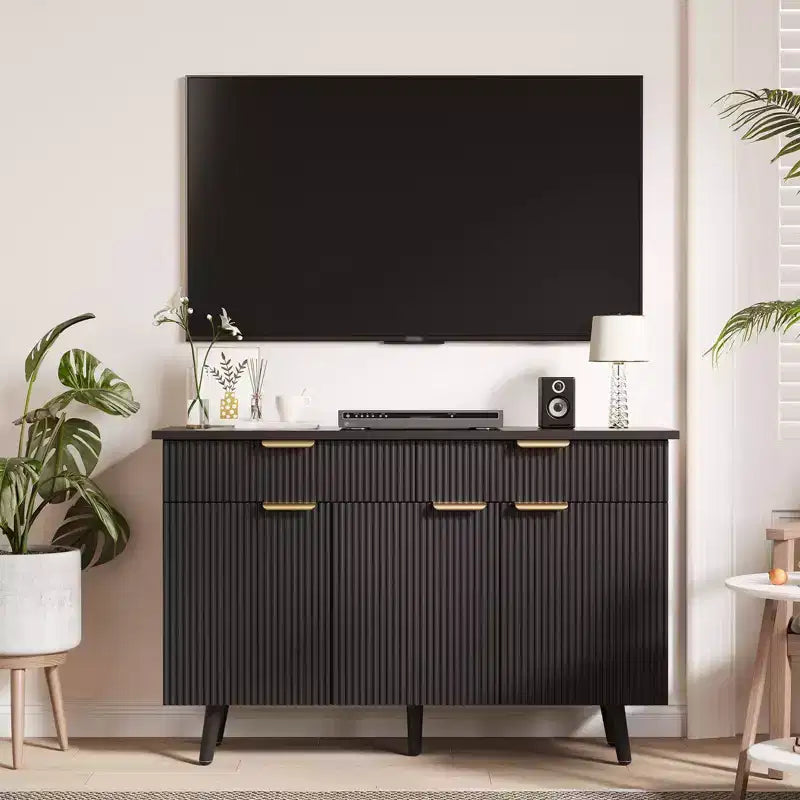 47 in Modern Fluted Buffet Cabinet with Storage, 3 Doors & 2 Drawers Adjustable Shelves Multi-Functional Accent Credenza, Sideboard Cabinet