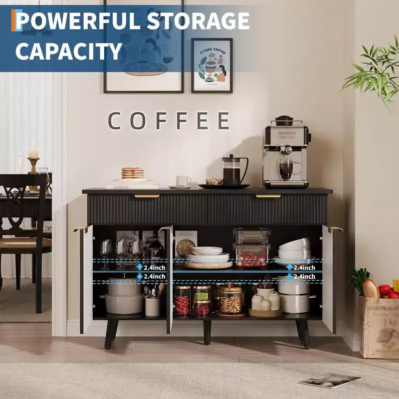 47 in Modern Fluted Buffet Cabinet with Storage, 3 Doors & 2 Drawers Adjustable Shelves Multi-Functional Accent Credenza, Sideboard Cabinet