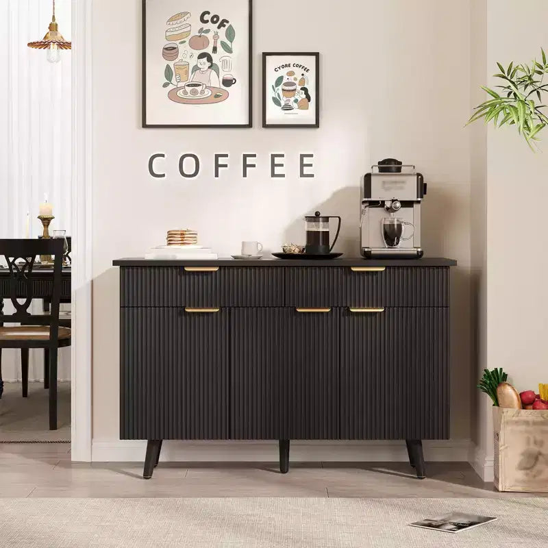 47 in Modern Fluted Buffet Cabinet with Storage, 3 Doors & 2 Drawers Adjustable Shelves Multi-Functional Accent Credenza, Sideboard Cabinet