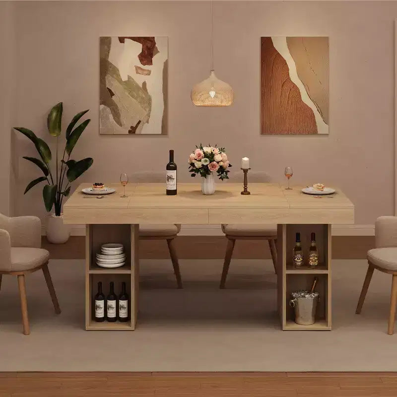 63-Inch Rectangular Dining Table with Storage, Large Dining Table for 6 w/Large Tabletop & Sturdy Frame, Wooden Kitchen Table with Double Pedestal