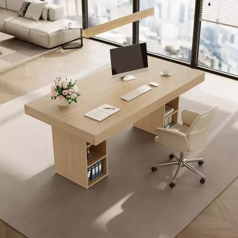 63-Inch Rectangular Dining Table with Storage, Large Dining Table for 6 w/Large Tabletop & Sturdy Frame, Wooden Kitchen Table with Double Pedestal
