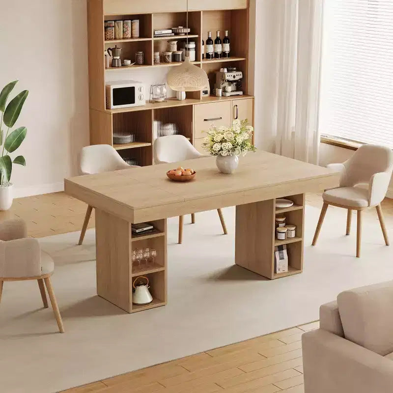 63-Inch Rectangular Dining Table with Storage, Large Dining Table for 6 w/Large Tabletop & Sturdy Frame, Wooden Kitchen Table with Double Pedestal