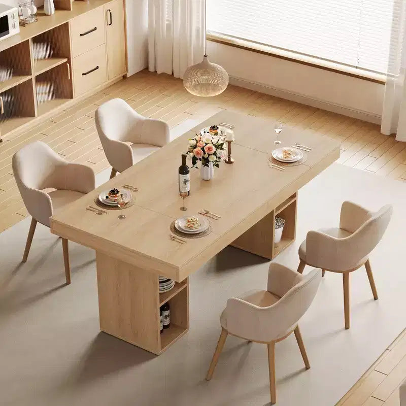 63-Inch Rectangular Dining Table with Storage, Large Dining Table for 6 w/Large Tabletop & Sturdy Frame, Wooden Kitchen Table with Double Pedestal