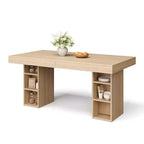 63-Inch Rectangular Dining Table with Storage, Large Dining Table for 6 w/Large Tabletop & Sturdy Frame, Wooden Kitchen Table with Double Pedestal