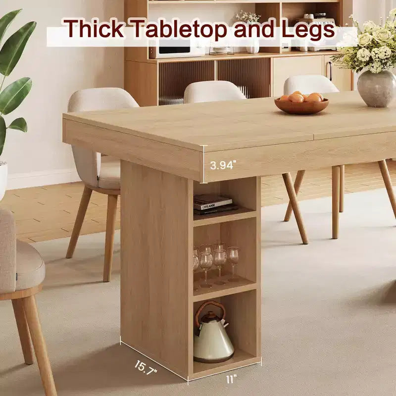63-Inch Rectangular Dining Table with Storage, Large Dining Table for 6 w/Large Tabletop & Sturdy Frame, Wooden Kitchen Table with Double Pedestal