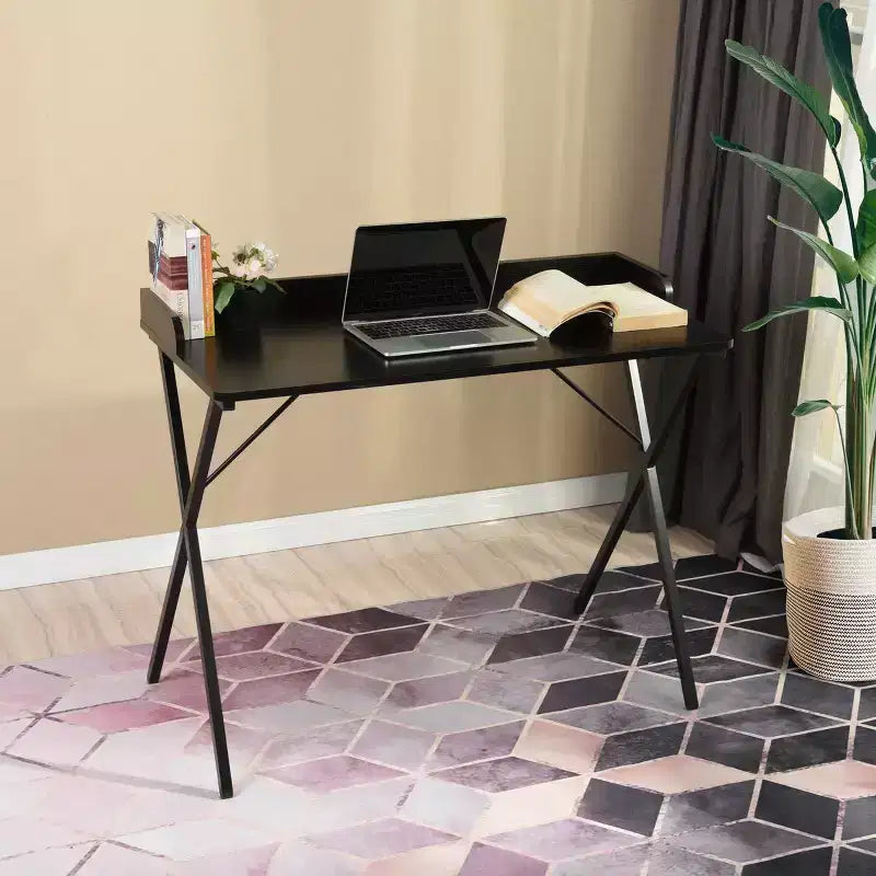 FurnitureR 40 Gaming Desk, Modern Computer Desk with Sturdy X-Shaped Metal Frame, Home Office Desk Writing Table Workstation for Gaming & Study,Black