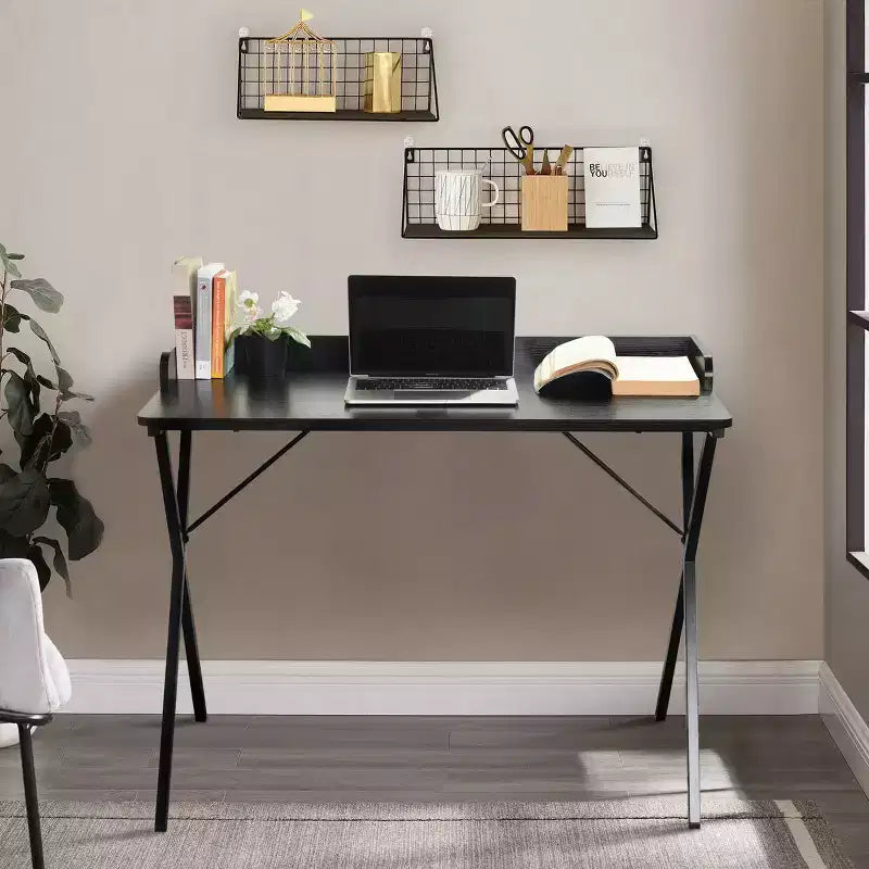 Bureau de jeu FurnitureR 40, bureau d'ordinateur moderne avec cadre métallique robuste en forme de X, bureau de travail pour la maison, table d'écriture, poste de travail pour le jeu et l'étude, noir