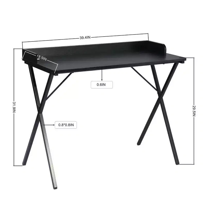 Bureau de jeu FurnitureR 40, bureau d'ordinateur moderne avec cadre métallique robuste en forme de X, bureau de travail pour la maison, table d'écriture, poste de travail pour le jeu et l'étude, noir