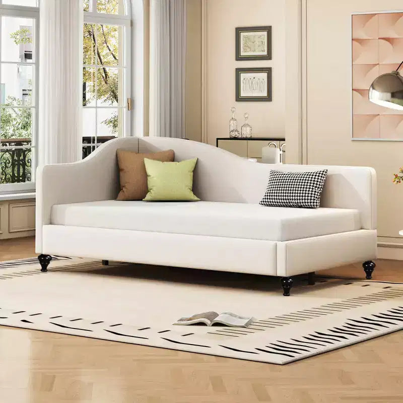 GDFStudio Gene L-Shaped Linen Daybed with Solid Wood Legs