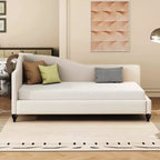 GDFStudio Gene L-Shaped Linen Daybed with Solid Wood Legs