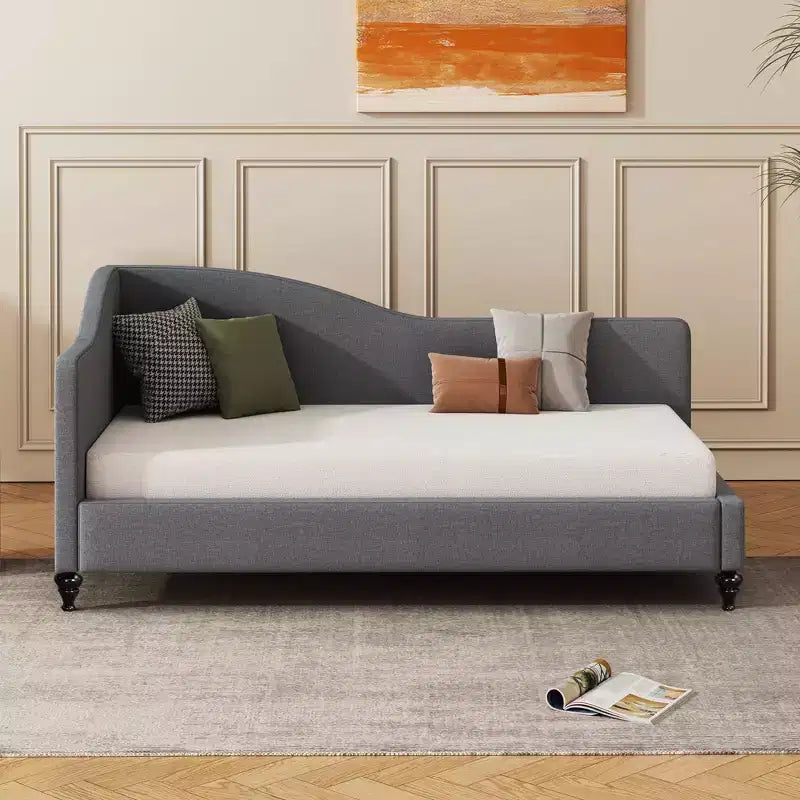 GDFStudio Gene L-Shaped Linen Daybed with Solid Wood Legs