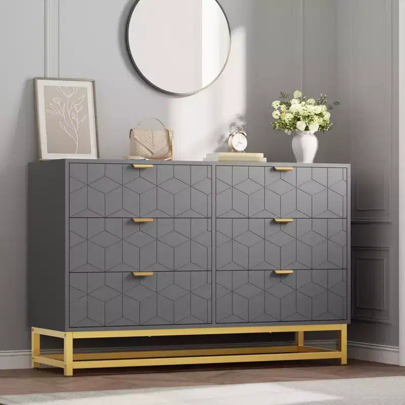 White 6-Drawer Dresser with Gold Handles - Modern Wood Chest for Bedroom, Closet & Nightstand Use