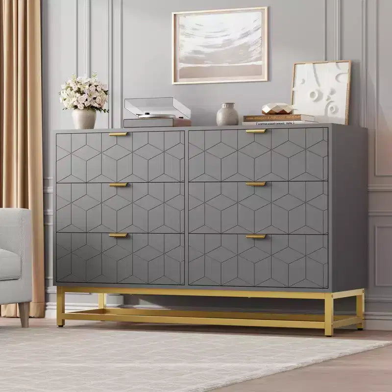White 6-Drawer Dresser with Gold Handles - Modern Wood Chest for Bedroom, Closet & Nightstand Use