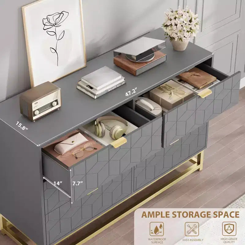 White 6-Drawer Dresser with Gold Handles - Modern Wood Chest for Bedroom, Closet & Nightstand Use