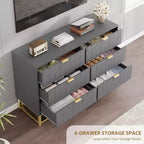 White 6-Drawer Dresser with Gold Handles - Modern Wood Chest for Bedroom, Closet & Nightstand Use