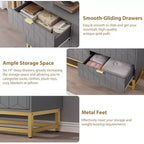 White 6-Drawer Dresser with Gold Handles - Modern Wood Chest for Bedroom, Closet & Nightstand Use