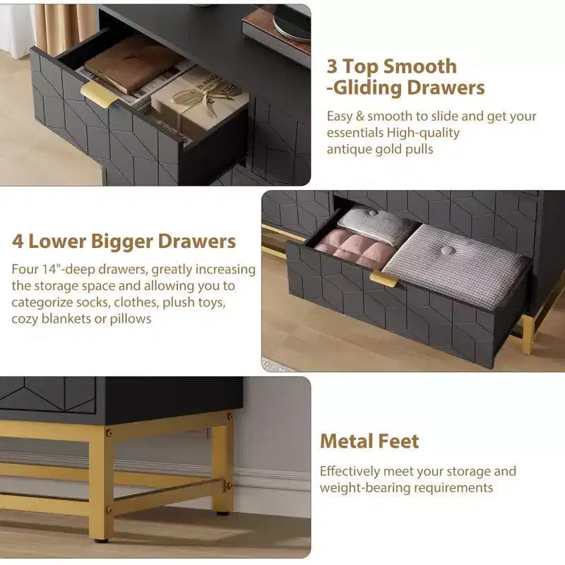 White 6-Drawer Dresser with Gold Handles - Modern Wood Chest for Bedroom, Closet & Nightstand Use