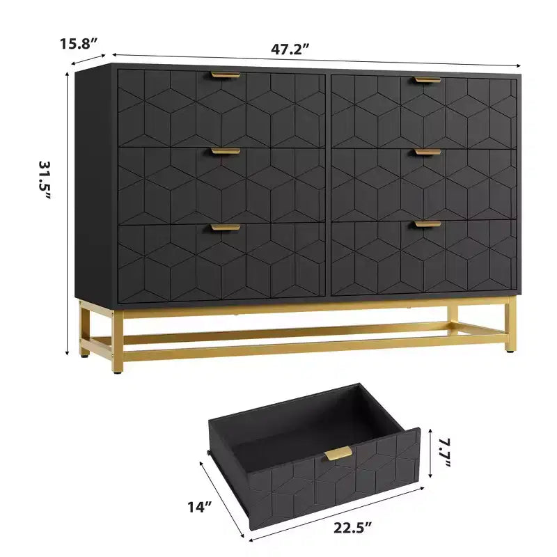 White 6-Drawer Dresser with Gold Handles - Modern Wood Chest for Bedroom, Closet & Nightstand Use