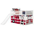 Twin Low Loft With Easy Slide & Firetruck Curtain
