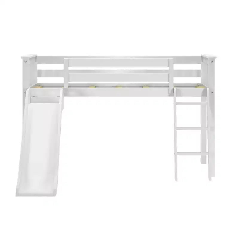 Twin Low Loft With Easy Slide & Firetruck Curtain
