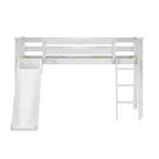 Twin Low Loft With Easy Slide & Firetruck Curtain