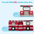 Twin Low Loft With Easy Slide & Firetruck Curtain