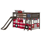 Twin Low Loft With Easy Slide & Firetruck Curtain