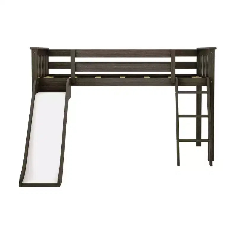 Twin Low Loft With Easy Slide & Firetruck Curtain