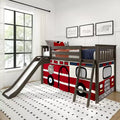 Twin Low Loft With Easy Slide & Firetruck Curtain