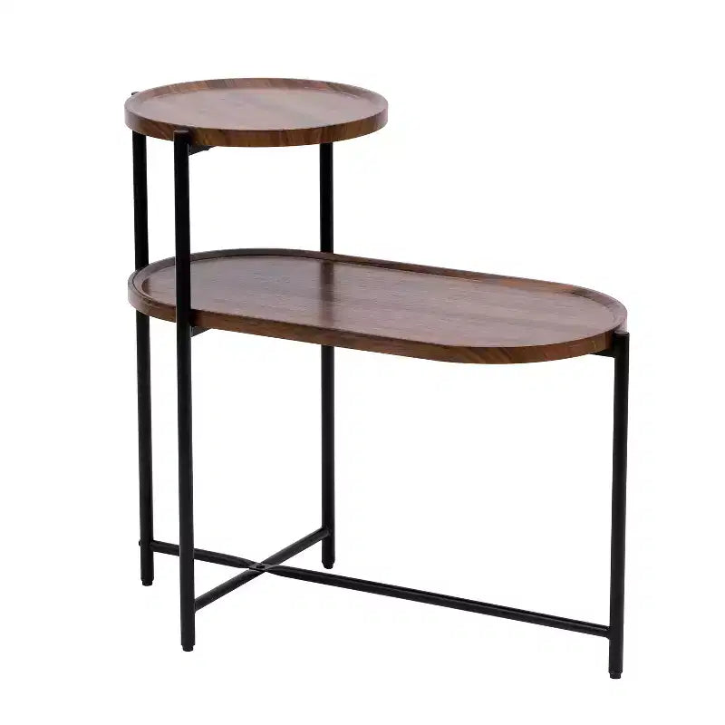 Table basse ronde avec plateau de rangement, tables d'appoint ovales à 2 niveaux, petite table d'appoint en bois pour salon